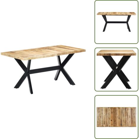 Mesa de comedor de madera - vidaXL Mesa de comedor madera maciza de mango rugosa 160x80x75 cm - Mesa de comedor retro