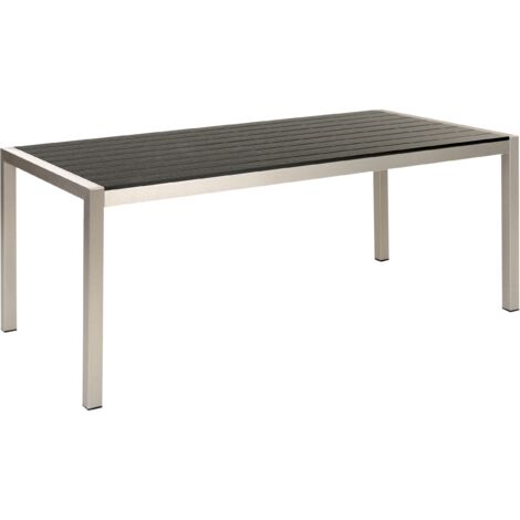 Mesa de comedor de metal 180 x 90 cm 6 personas exterior negro y plateado Vernio