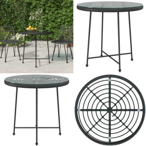Mesa de comedor de vidrio templado y acero negro 80 cm - Mesa de jardín - Mesa de patio