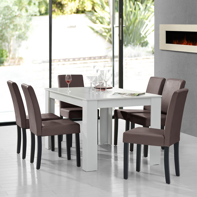 

Mesa de comedor diseño - blanco - Set de sillas con estilo elegante - marrón