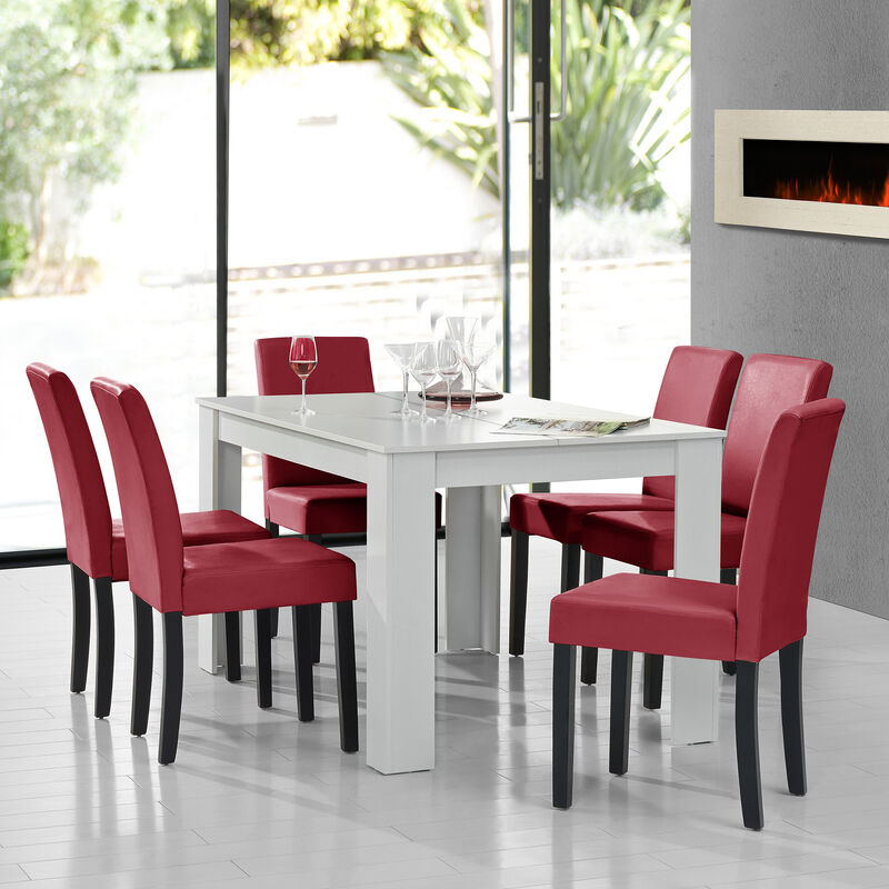 

Mesa de comedor diseño - blanco - Set de sillas con estilo elegante - rojo oscuro