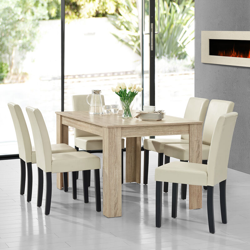 

[en.casa] - Mesa de comedor diseño - claro - Set de sillas con estilo elegante - crema