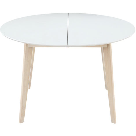 MILIBOO Mesa de comedor diseño redonda extensible blanca y madera L120-150 LEENA