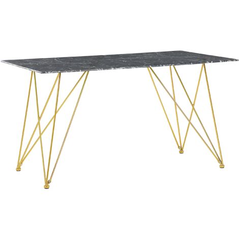 Mesa de comedor efecto mármol / negro con dorado patas doradas 140 x 80 cm para comedor Kenton