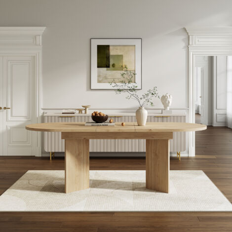Mesa de comedor extensible 120/160 x 80 cm, adecuada para 4-6 personas, mesa con esquinas redondeadas, tablero grueso, mesa extensible de estilo sencillo, color roble,MIVRAY