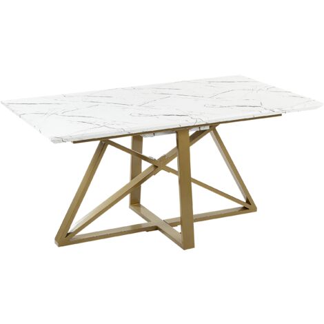 Mesa de comedor extensible blanco dorado 160/200 x 90 cm mdf acabado papel Maximus