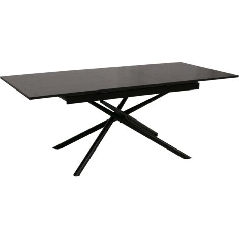 Mesa de comedor extensible con estructura de hierro y tablero de MDF extensible de 160 a 200 x 90 cm acabado efecto piedra negra 040009290