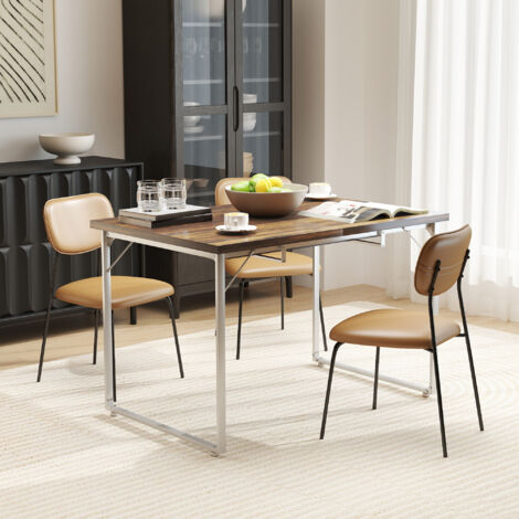 Mesa de Comedor Extensible de 120-160 cm Diseño Rústico con Tablero de Madera Vintage y Patas Metálicas en U Marrón