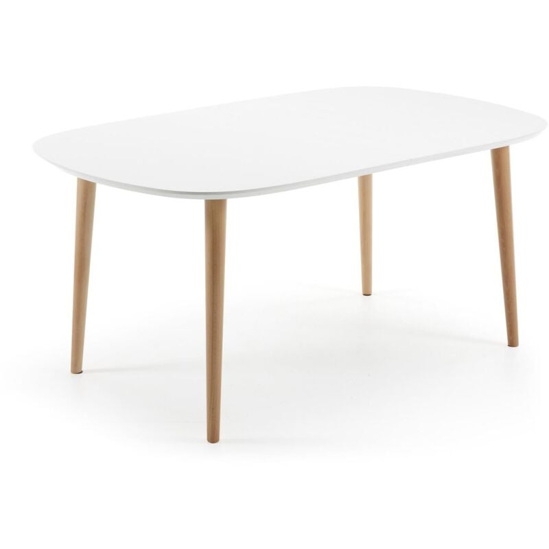

Mesa extensible oval Oqui MDF lacado blanco y patas madera maciza haya 160 (260) x 100 cm - Kave Home