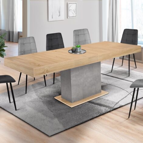 Mesa de comedor extensible EDEN 6-10 personas efecto madera y hormigón 160-200 cm