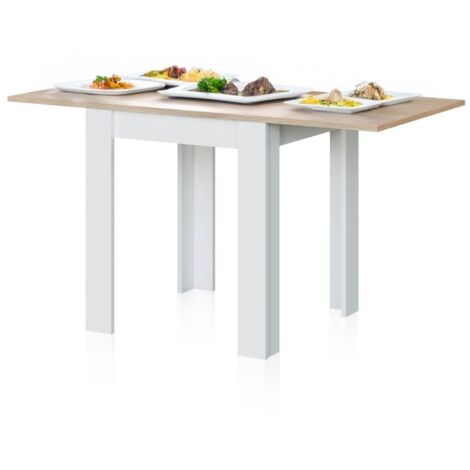Mesa de comedor extensible Giro Blanco Artik (Blanco Mate) - Roble Canadian 67cm (ancho) x 79cm (alto)