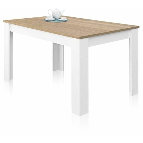 DUEHOME Mesa de comedor extensible Kendra 123 Blanco Artik (Blanco Mate) - Roble Canadian 123–173cm (ancho) x 78cm (alto)