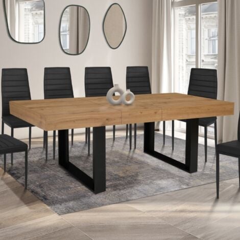 IDMARKET Mesa de comedor extensible OREGON 6-10 personas acabado roble y negro 160-200 cm