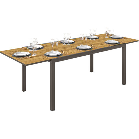 Mesa de comedor extensible para exteriores de 160-240 cm para 6-8 personas, mesa rectangular de jardín para terraza, color marrón.