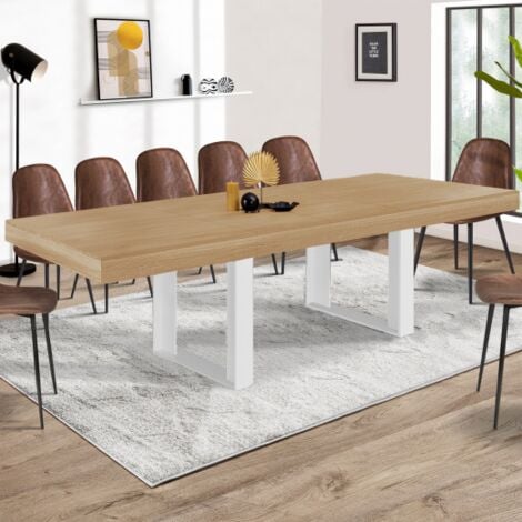 IDMARKET Mesa de comedor extensible PHOENIX 10-12 personas madera y blanco 200-300 cm