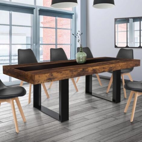 IDMARKET Mesa de comedor extensible PHOENIX 6-10 personas Madera envejecida y negra Banda central negra 160-200 cm