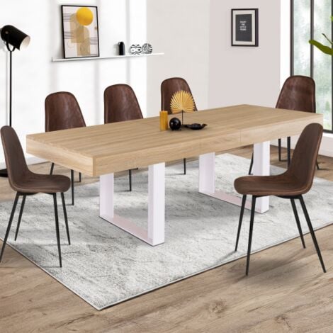 IDMARKET Mesa de comedor extensible PHOENIX 6-10 personas madera y blanco 160-200 cm