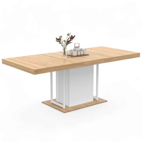 Mesa de comedor extensible UGO 6-10 personas haya y blanco 160-200 cm diseño industrial