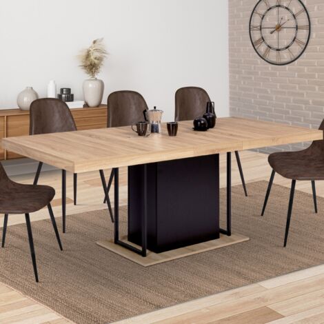 Mesa de comedor extensible UGO 6-10 personas madera de haya y negro 160-200 cm diseño industrial