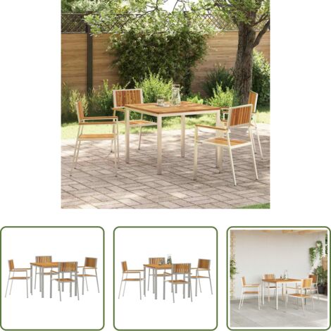 Mesa de comedor exterior -  Juego de comedor para exteriores 5 pcs Madera de Acacia Sólida