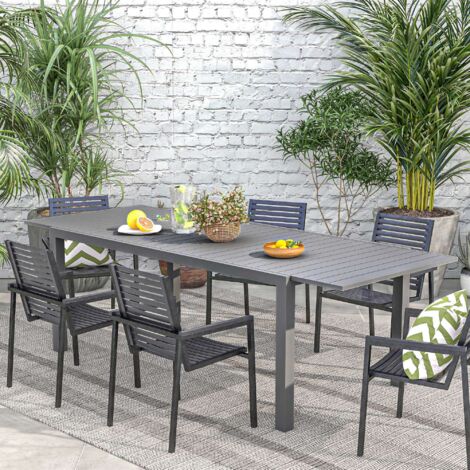 Mesa de Comedor Exterior Mesa de Terraza para 6 -8 Personas con Marco de Aluminio 180/240x94x73 cm Gris Oscuro