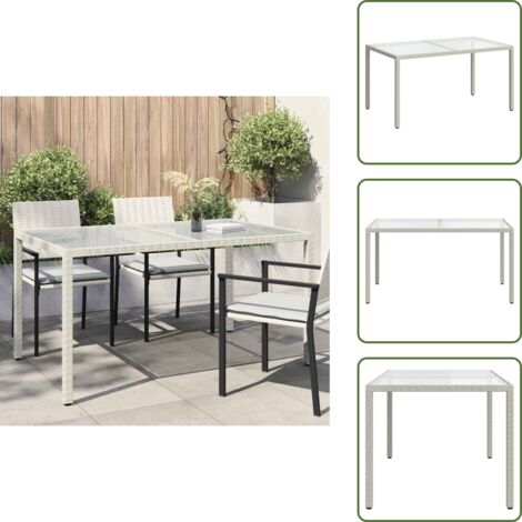 Mesa de comedor exterior - vidaXL Mesa jardín vidrio templado ratán sintético 150x90x75 cm blanco - Mesa de jardín blanca