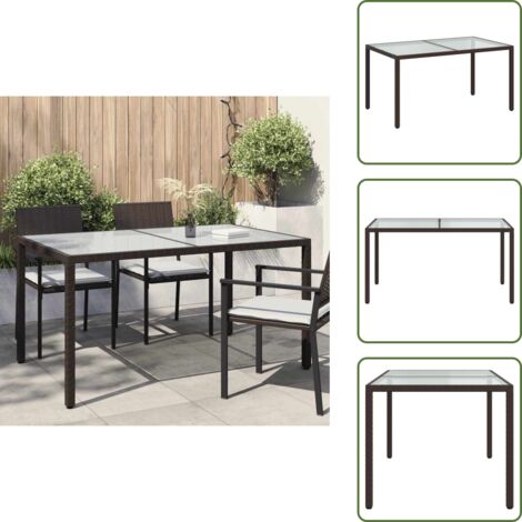 Mesa de comedor exterior - vidaXL Mesa jardín vidrio templado ratán sintético 150x90x75 cm marrón - Mesa de patio