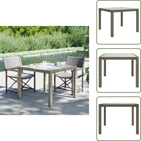 Mesa de comedor exterior - vidaXL Mesa jardín vidrio templado ratán sintético 90x90x75 cm gris - Mesa de patio