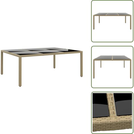Mesa de comedor exterior - vidaXL Mesa jardín vidrio templado ratán sintético beige 200x150x75 cm - Mesa de jardín beige