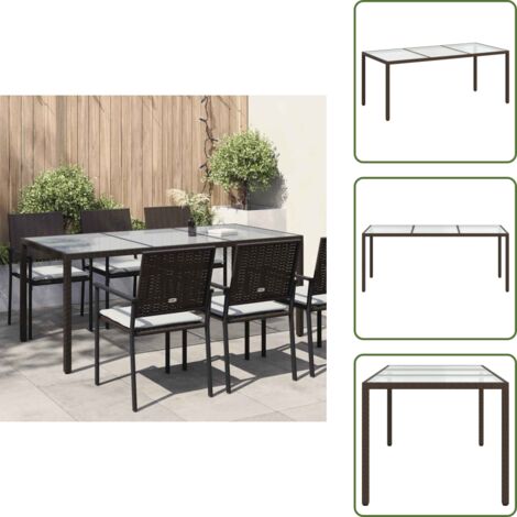 Mesa de comedor exterior - vidaXL Mesa jardín vidrio templado ratán sintético marrón 190x90x75 cm - Mesa de jardín marrón