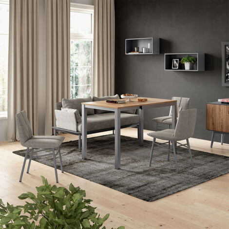 Mesa de comedor Granny, Roble/gris, 120 x 70 cm Extensible, Vicco