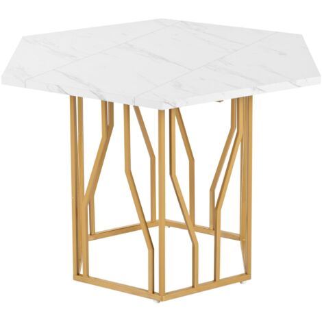 Mesa de comedor hexagonal moderna de mármol, sencilla y elegante mesa de centro con estructura metálica, ideal para sala, comedor, dormitorio y estudio.