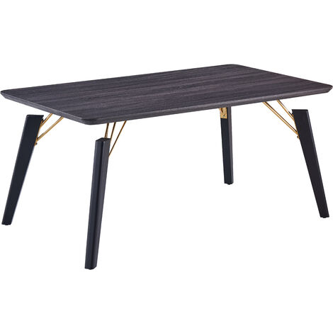 Mesa de comedor individual Cosmo Lux, patas de metal macizo y tapa de madera, Negro