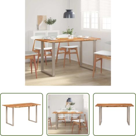 Mesa de comedor industrial -  Mesa de comedor de madera maciza de acacia 140x70x76 cm