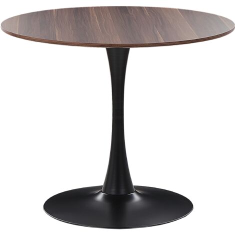 Mesa de comedor industrial tablero marrón oscuro base negra redonda MDF metal ø 90 cm Boca