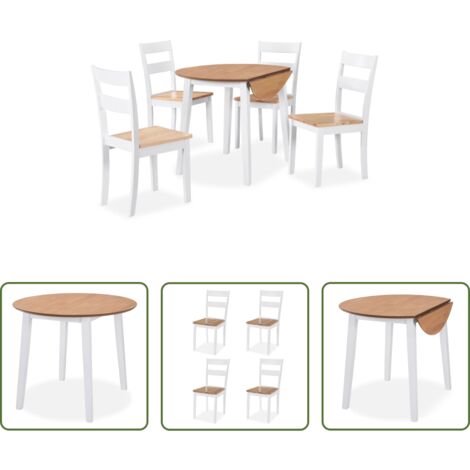 Mesa de comedor -  Juego de comedor de MDF y madera de caucho 5 piezas blanco