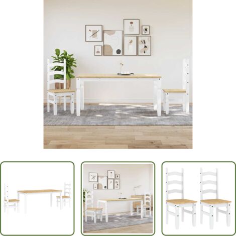 Mesa de comedor -  Juego de comedor Panama 3 pzas madera maciza de pino blanco
