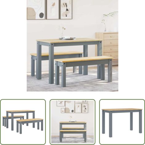 Mesa de comedor -  Juego de comedor Panama 3 pzas madera maciza de pino gris