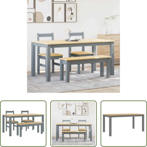 Mesa de comedor -  Juego de comedor Panama 4 pzas madera maciza de pino gris