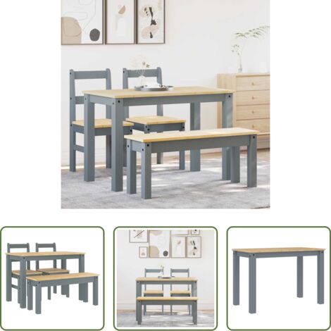 Mesa de comedor -  Juego de comedor Panama 4 pzas madera maciza de pino gris