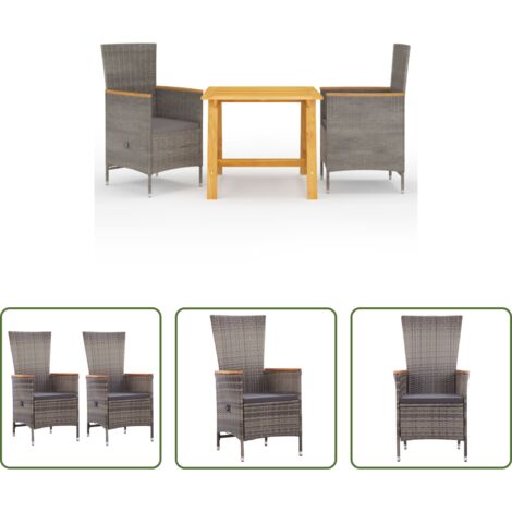Mesa de comedor -  Juego de comedor para jardín 3 piezas gris