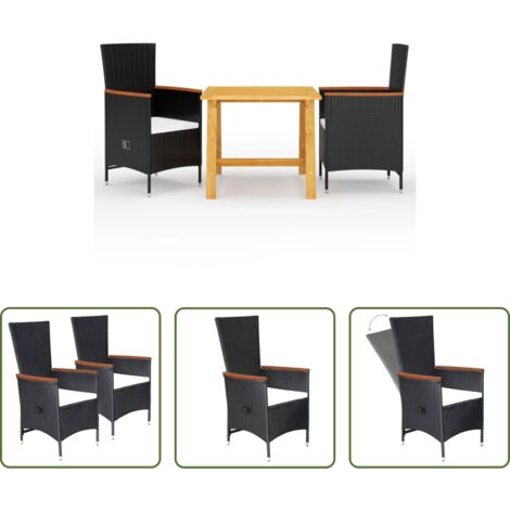 Mesa de comedor -  Juego de comedor para jardín 3 piezas negro