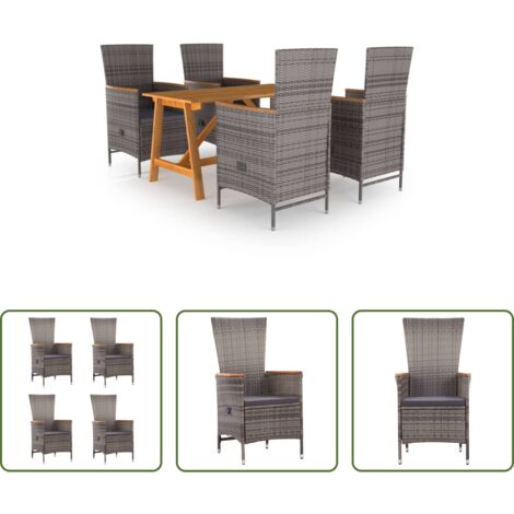 Mesa de comedor -  Juego de comedor para jardín 5 piezas gris