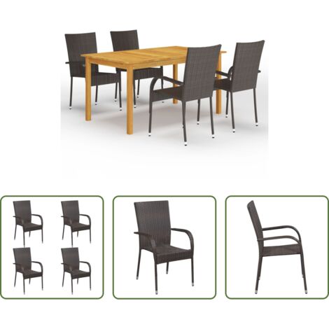 Mesa de comedor -  Juego de comedor para jardín 5 piezas marrón