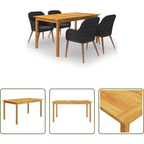 Mesa de comedor -  Juego de comedor para jardín 5 piezas negro