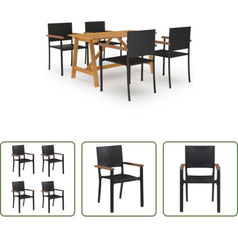 Mesa de comedor -  Juego de comedor para jardín 5 piezas negro