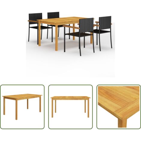 Mesa de comedor -  Juego de comedor para jardín 5 piezas negro
