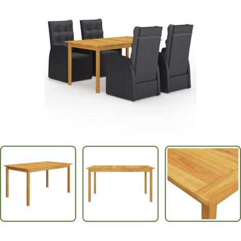 Mesa de comedor -  Juego de comedor para jardín 5 piezas negro