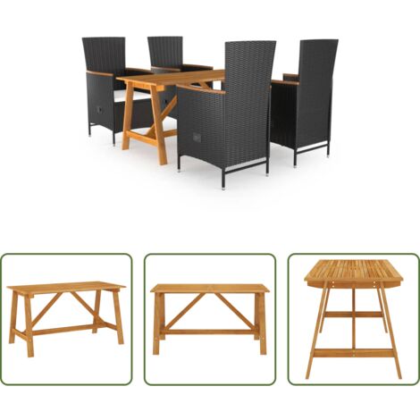 Mesa de comedor -  Juego de comedor para jardín 5 piezas negro