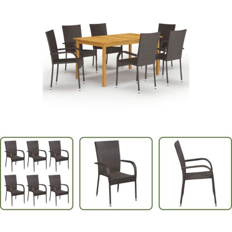 Mesa de comedor -  Juego de comedor para jardín 7 piezas marrón